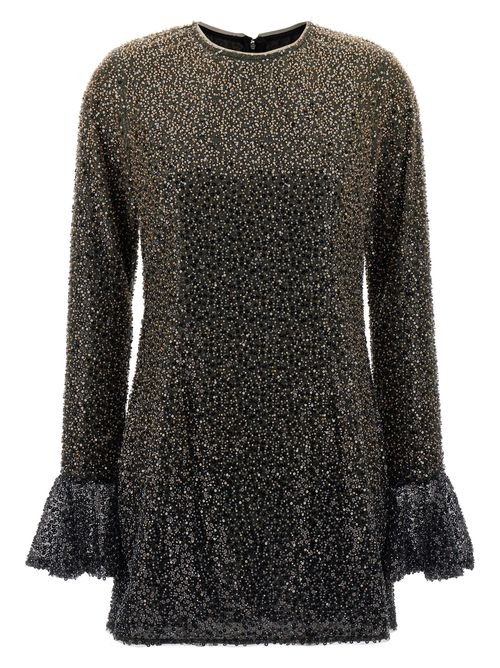 Beaded Sequin Appliqué Dress — Charcoal