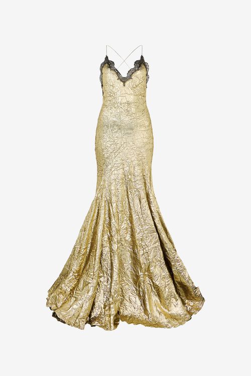 Gold Maxi Dress In Craquelé Silk Blend