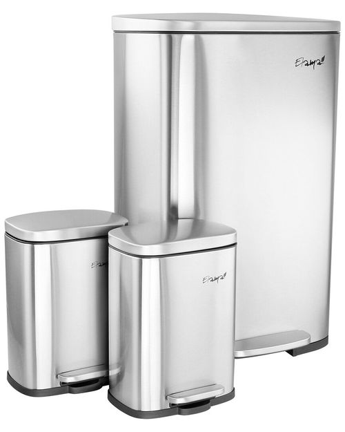 3pc Stainless Steel Step Trash Bin Combo Set