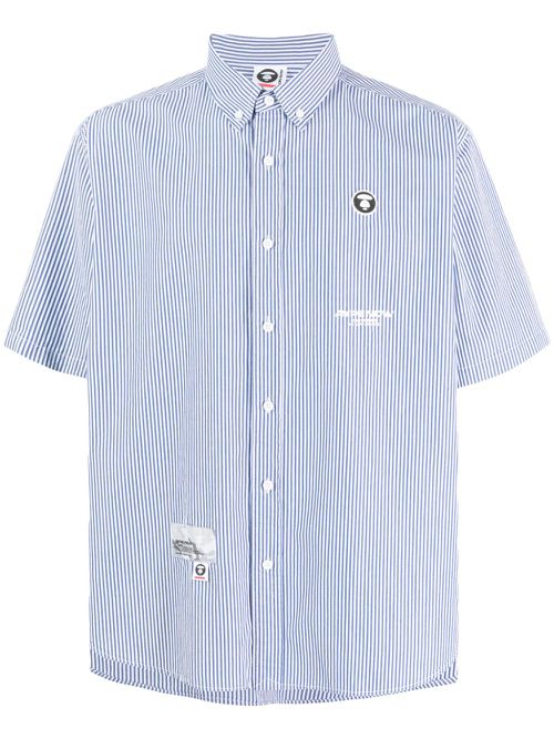 Logo-appliqué striped shirt - Blue