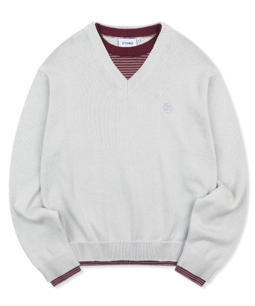 XTK180 Stripe Layered V-Neck Pullover Knit