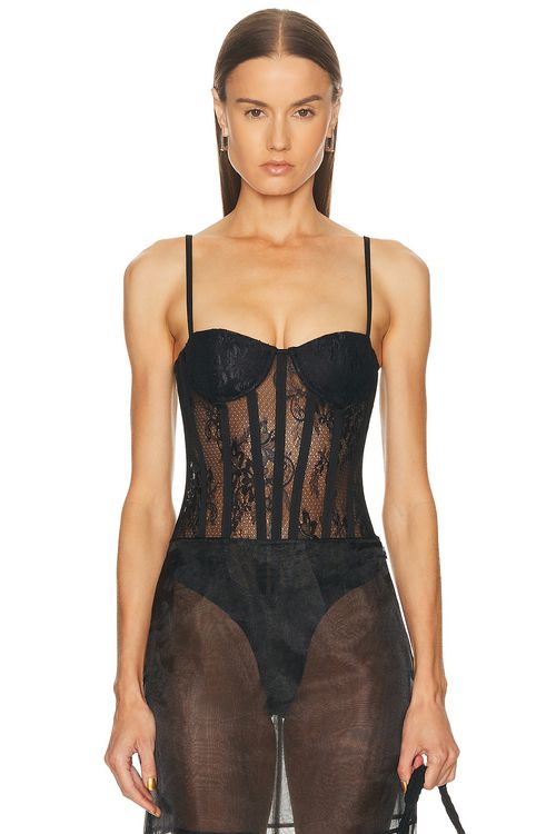 PatBO Laila Lace Bodysuit in Black
