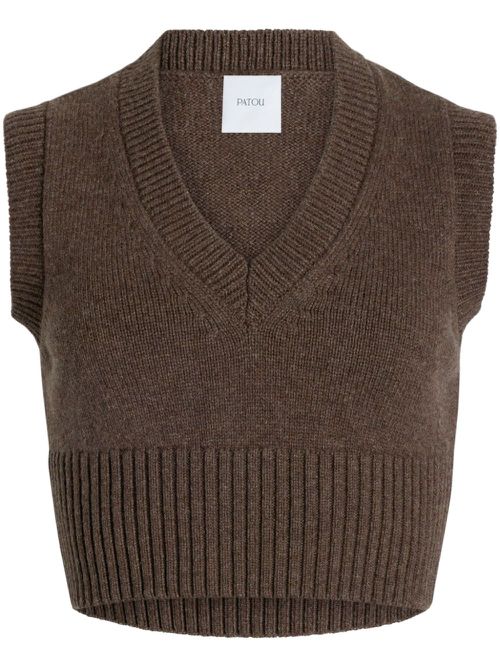 Cropped v-neck vest - Brown