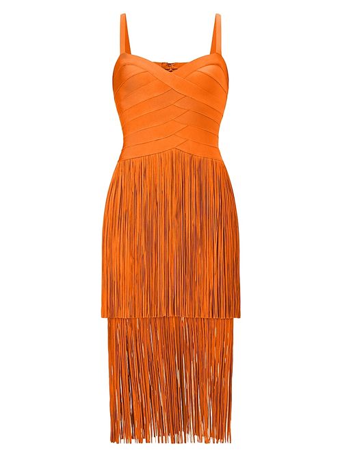 Women's The Georgia Bandage Fringed Tiered Midi-Dress - Sunset