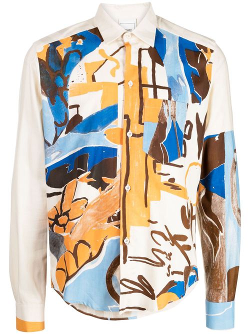 Graphic-print cotton shirt - Neutrals