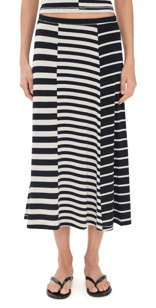 The Knit Mixed Stripe Skirt salmt