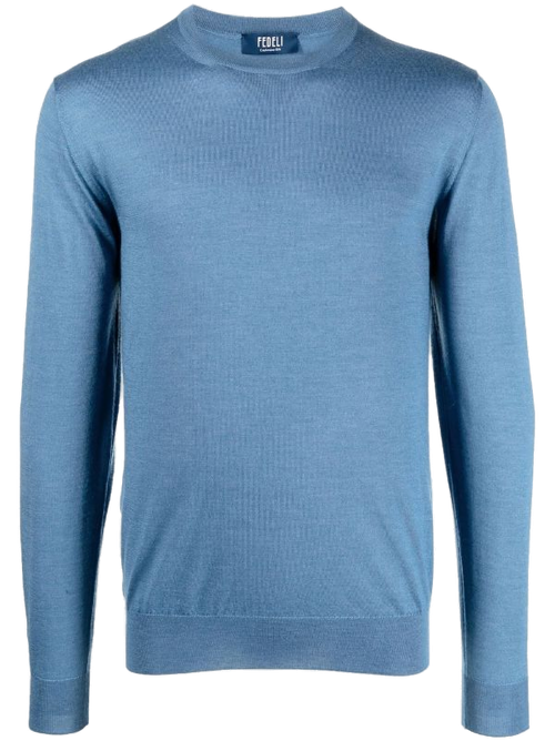 Cashmere-Silk Blend Crew Neck Sweater — Blue