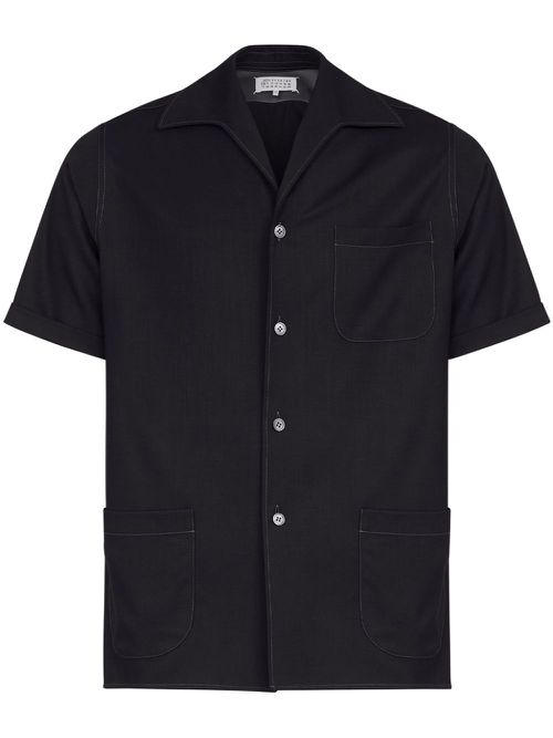 Short-sleeve wool shirt - Black