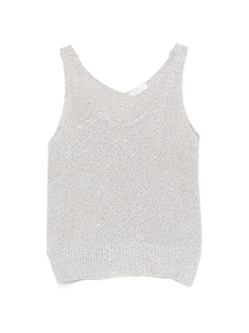 Ribbed-Trim V-Neck Tank Top — Beige