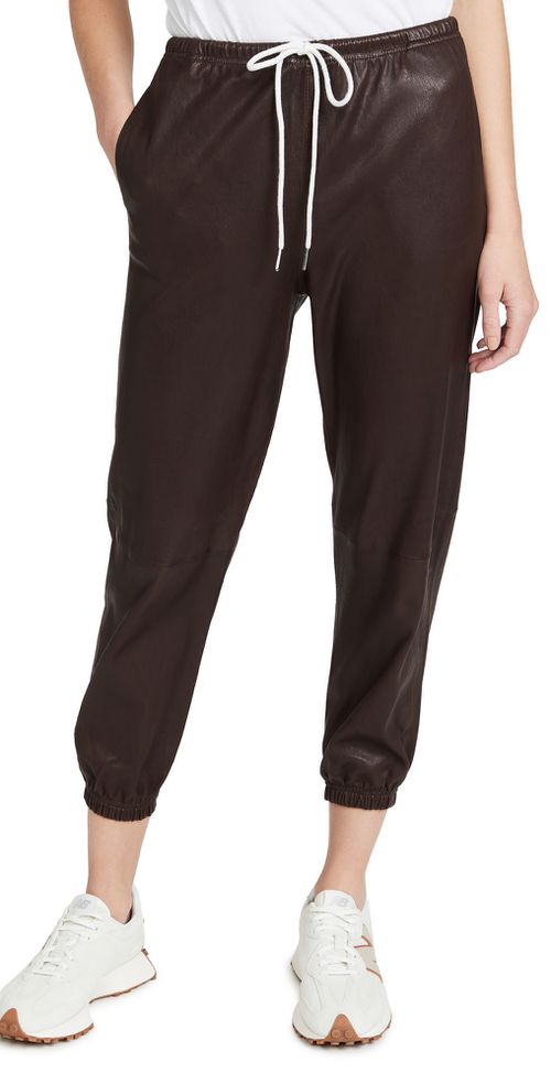 Leather Drawstring Joggers Dark Chocolate