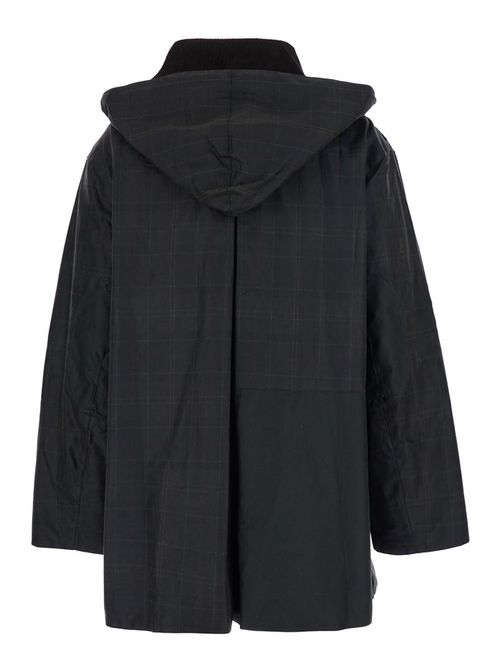 Dark Brown Jacket With All-Over Stripe Motif And Logo Patch On The Front In Waxed Cotton Woman