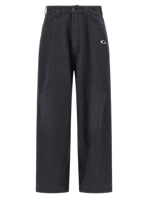 Low-Crotch Mélange Cotton Trousers — Gray