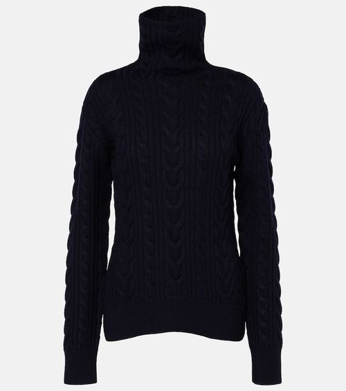 Cable-knit wool and cotton turtleneck sweater