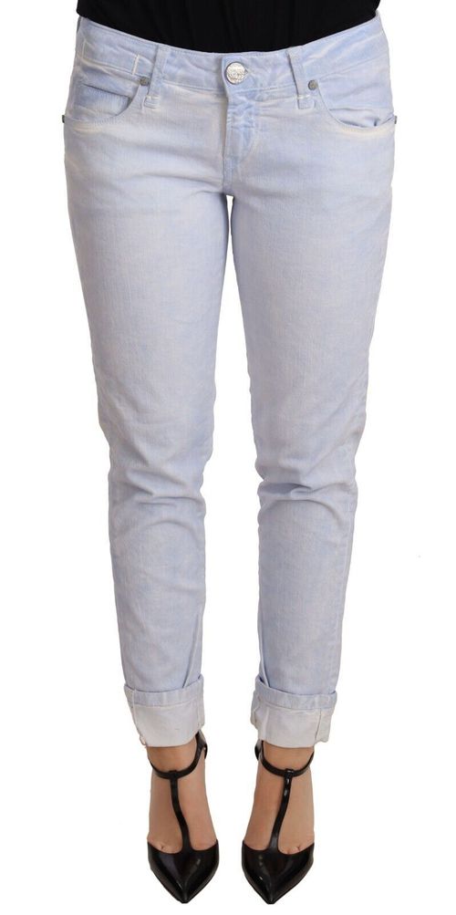 Acht Light Blue Cotton Folded Hem Denim Skinny Women Trouser Women's Jean
