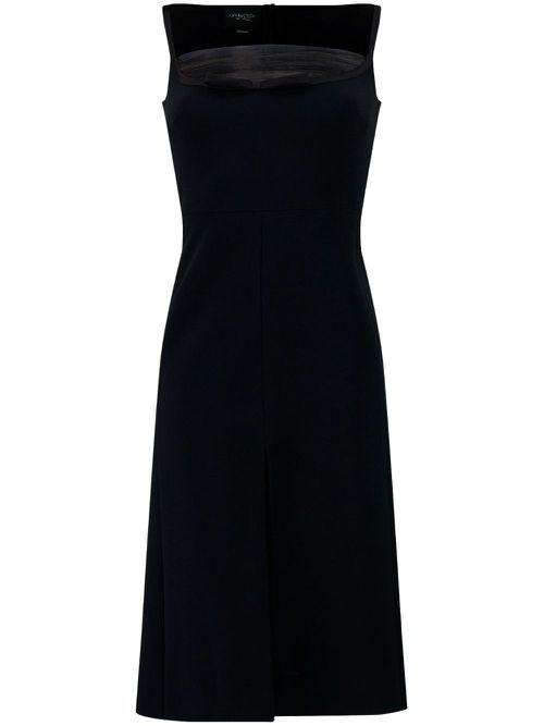 Tulle-detail crepe midi dress - Black