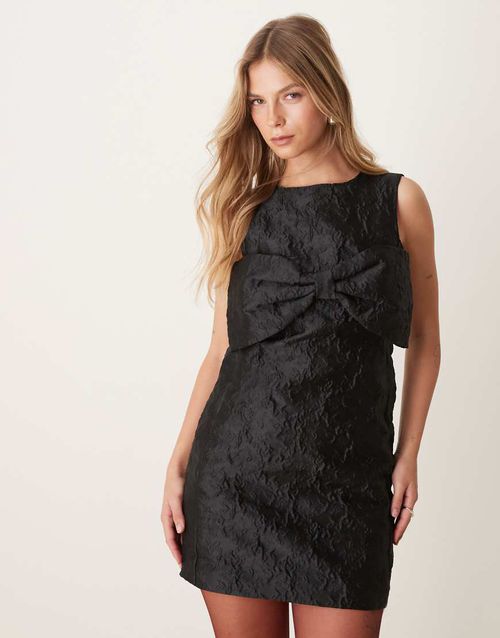 Jacquard bow mini dress in black