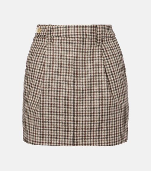 Checked virgin wool flannel miniskirt