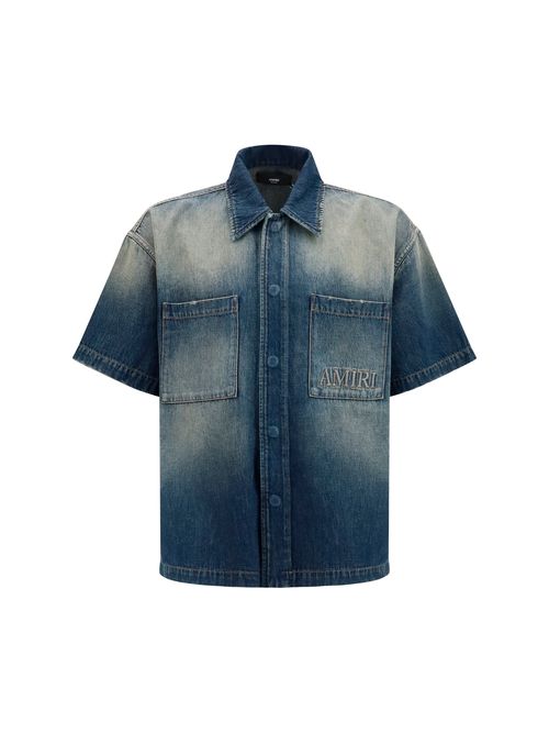 Embroidered Logo Denim Shirt — Blue