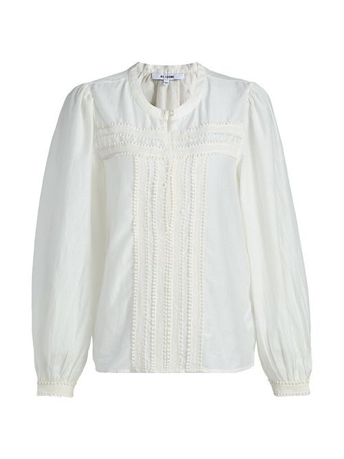 Women's Tate Lace-Trim Cotton-Silk Voile Blouse - Ivory