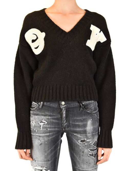 Appliqued alpaca and wool-blend jumper - 1001 BLACK WHITE