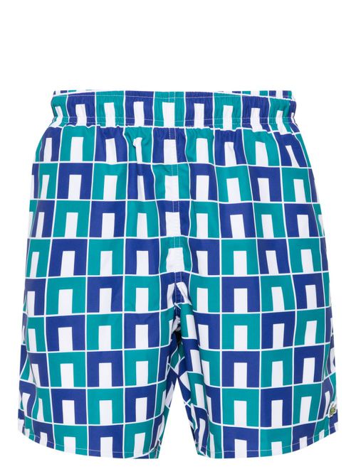 Monogram-print drawstring swim shorts - Blue