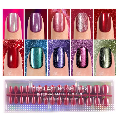 TEMU 300pcs Short Soft Gel Eye Press-on Nails - 10 Trendy With Glitter & Sparkle, Full Coverage Reusable False Nails With Easy Application, Short