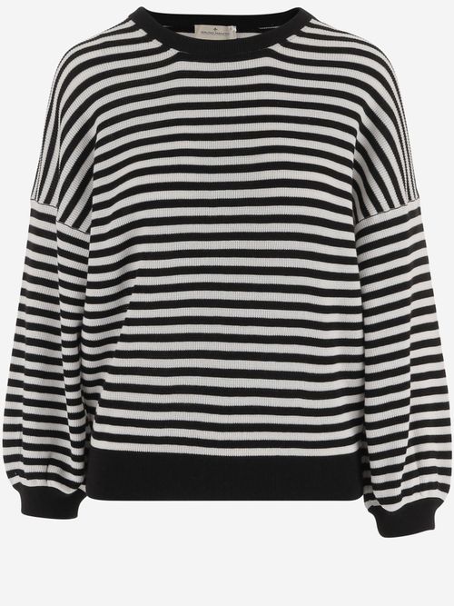Striped Cotton Knit Sweater — Black