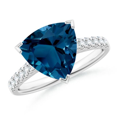 Angara 3.8 Carats V-Prong Set Trillion London Blue Topaz Ring with Diamonds in Platinum