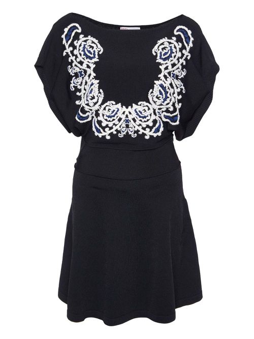 Embroidered knitted mini dress - Black