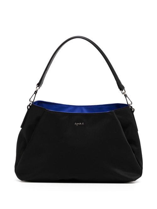 Logo-plaque satin crossbody bag - Black