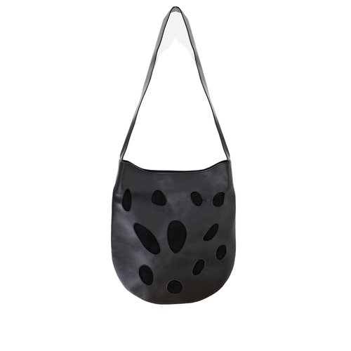 Leather Shoulder Bag With Suede Accents And Top Handle