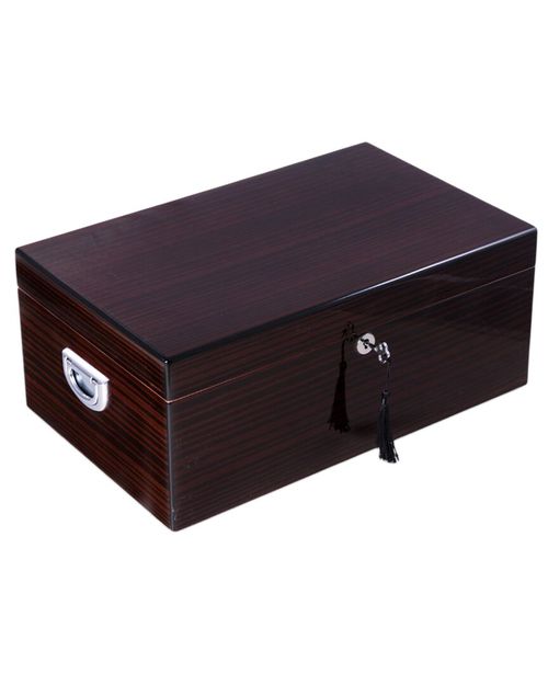 Panama Walnut High Lacquered 120-Cigar Humidor with Glass Viewing Top & Spanish Cedar Lining