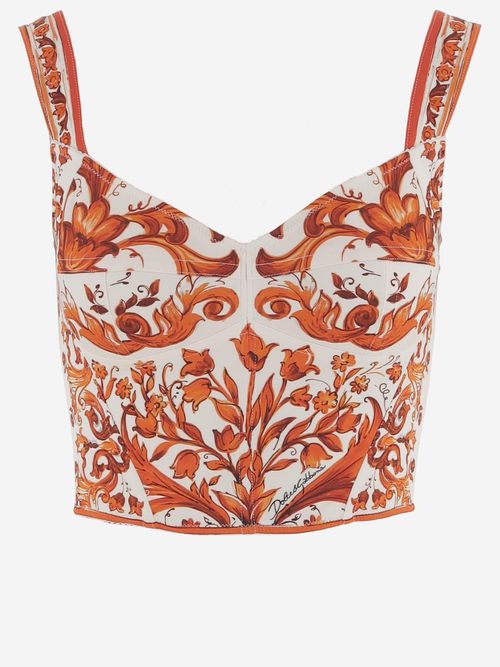 Majolica-Print Silk-Blend Tank Top — Orange
