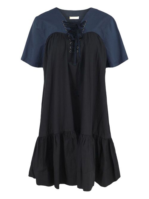 Lace-up panelled mini dress - Black