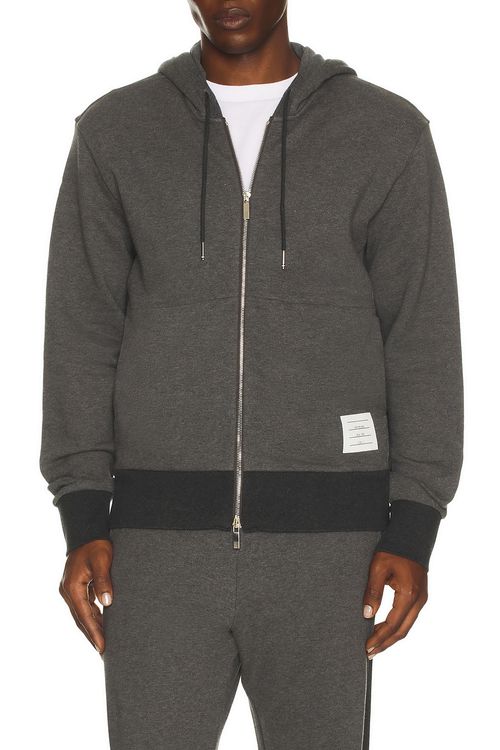 Thom Browne Zip Up Color Blocked Hoodie in Grey