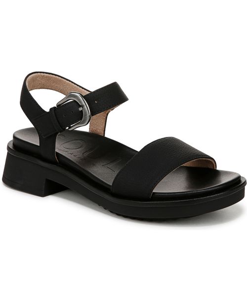 Women's Emma Block Heel Footbed Flat Sandals - Black Faux Leather