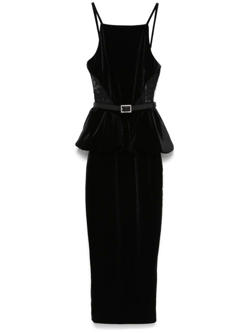 Velvet peplum midi dress - Black