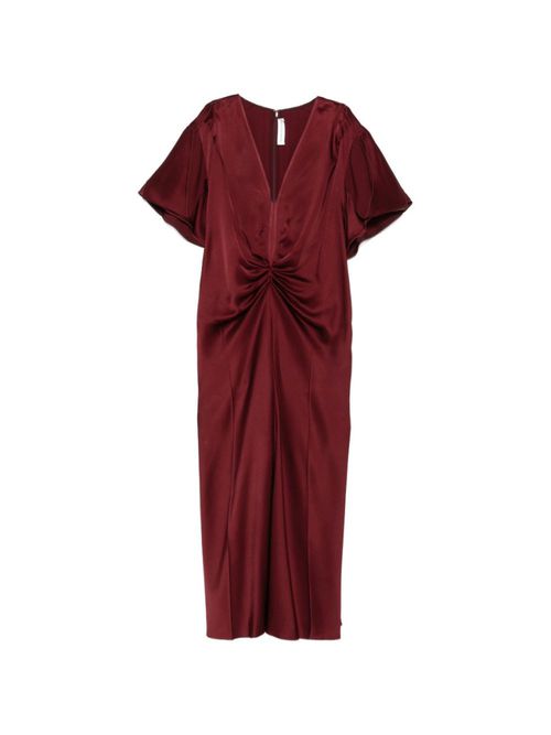 Red V-Neck Draped Midi Dress