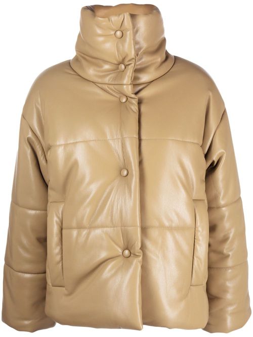 Faux-leather puffer jacket - Neutrals