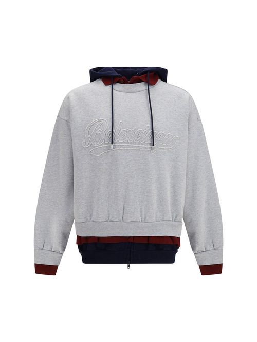 Three-Layer Patchwork Cotton Hoodie — Gray