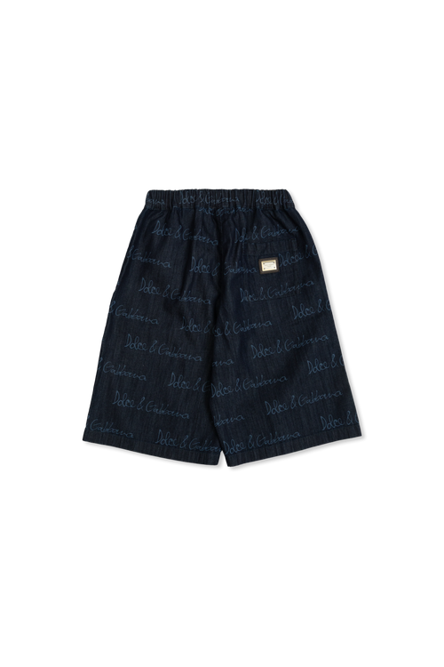Dolce & Gabbana Kids Denim Shorts With Monogram, Unisex, Navy Blue