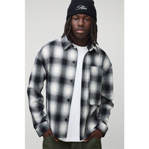 Mens Black Regular Fit Heavyweight Workwear Pocket Check Overshirt