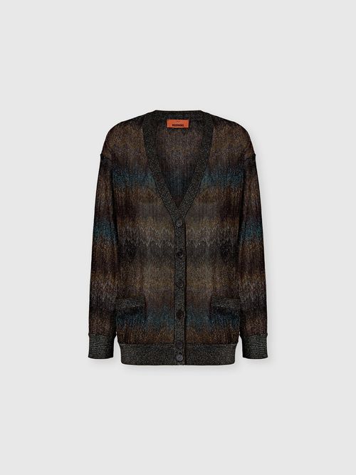 Missoni - Oversized cardigan in viscose lamé with snake motif, Women, Green& Brown