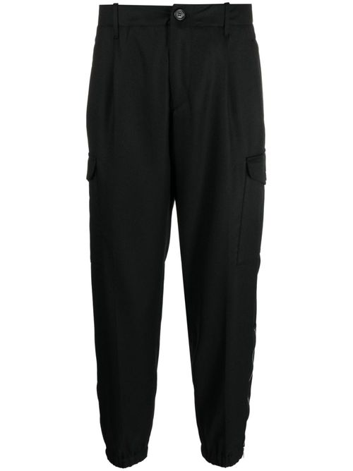 Cargo-pocket wool tapered trousers - Black