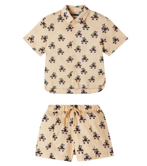 Fábula Printed cotton bowling shirt and shorts set