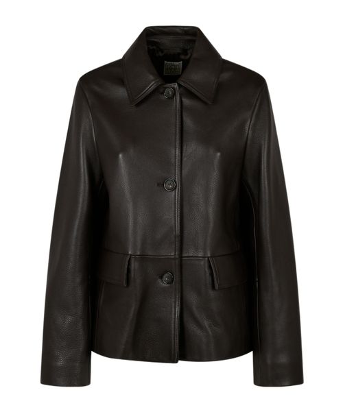 Collared grained-leather jacket
