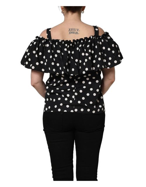 Polka-Dot Off-Shoulder Blouse — Black