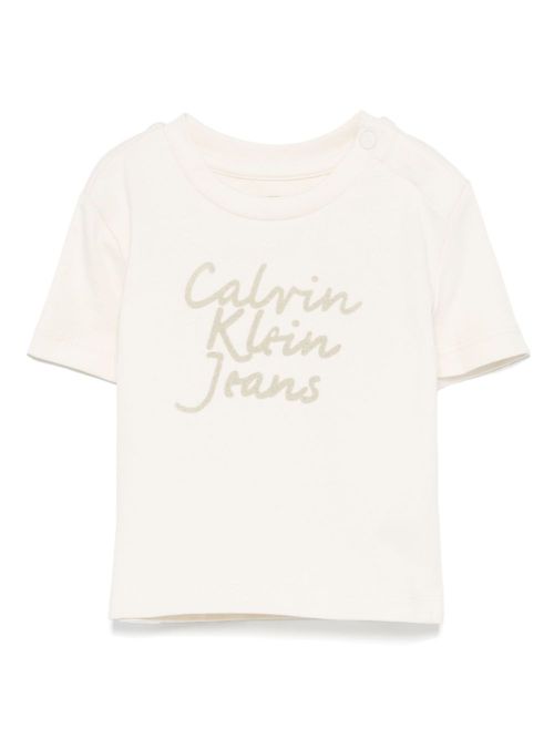 Flocked-logo T-shirt - Neutrals