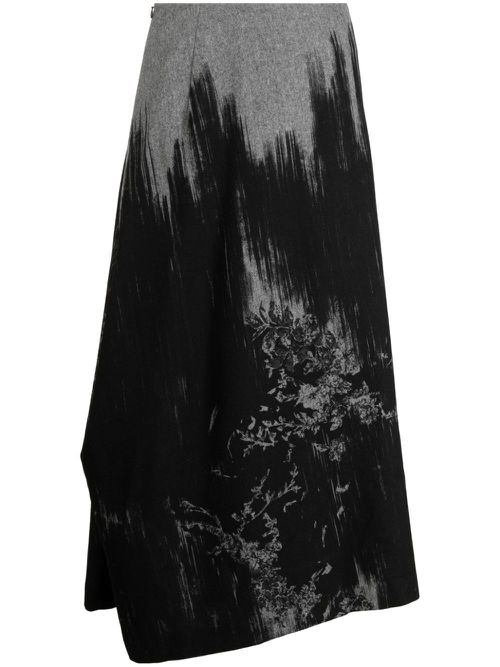 Abstract-pattern draped skirt - Black