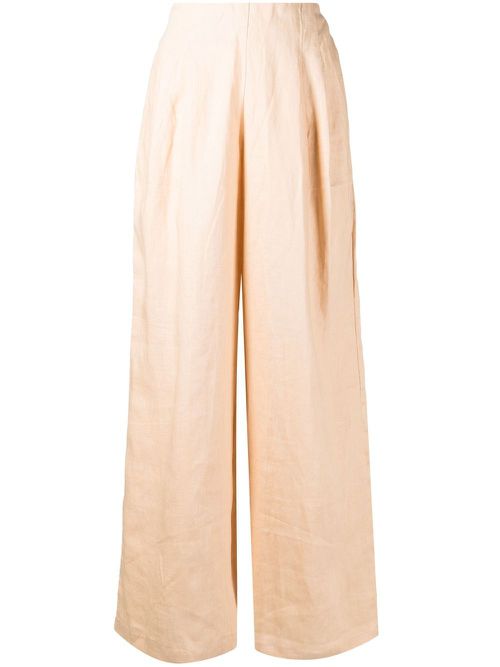 Wide-leg pleat-detail trousers - Brown